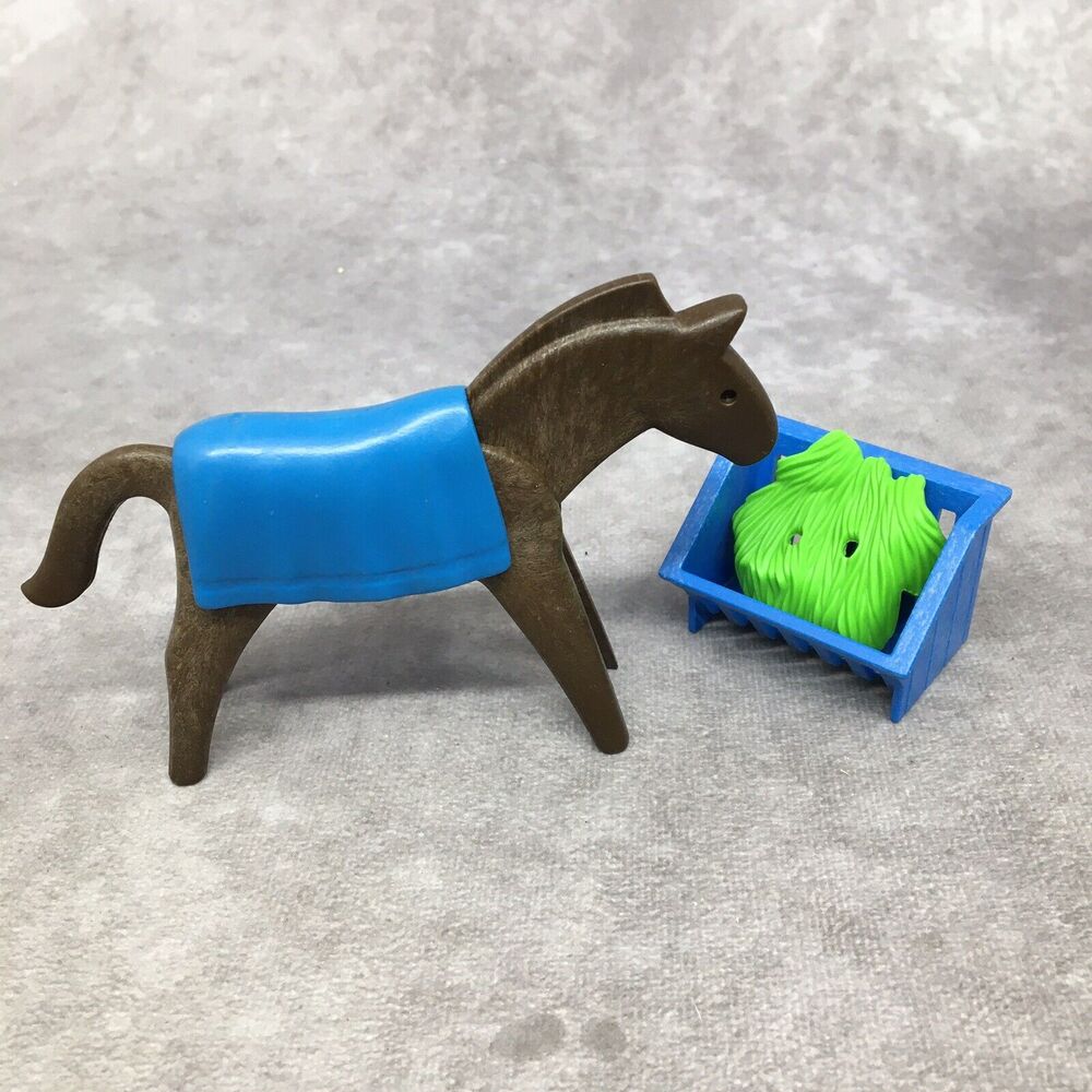Playmobil Horse, Blue Blanket & Food Holder